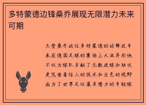 多特蒙德边锋桑乔展现无限潜力未来可期