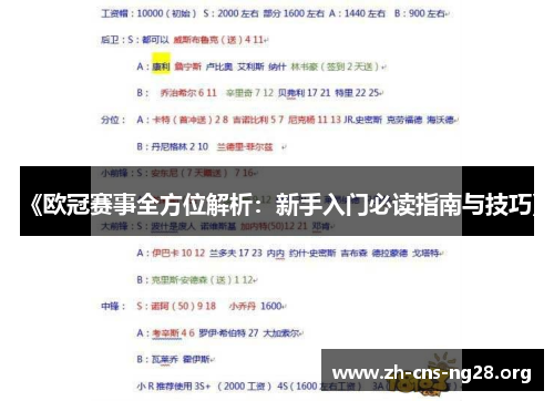 《欧冠赛事全方位解析：新手入门必读指南与技巧》